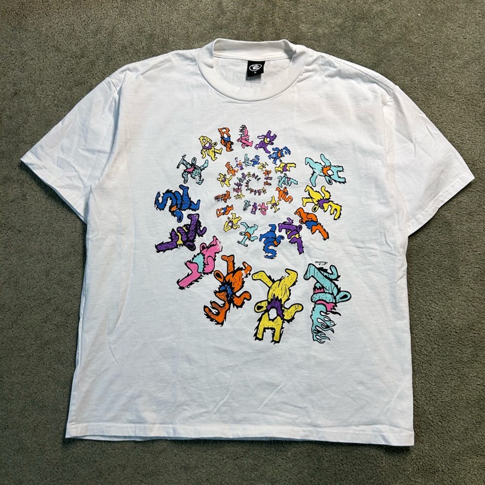 RARE Hellstar Grateful Dead T Shirt Dancing Bears Spiral AOP Size Medium Y2K